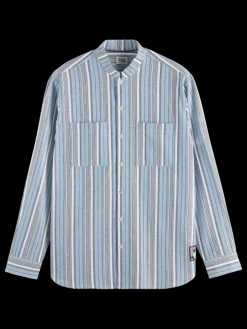 Fashion Scotch & Soda Relaxed fit structured multicolor stripe shirt BlueStripe