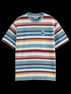 Online Scotch & Soda Relaxed fit textured striped t-shirt MultiStripe