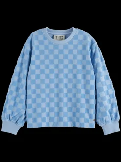 Outlet Scotch & Soda RELAXED-FIT VELOUR CHECKERBOARD CREWNECK PacificBlue