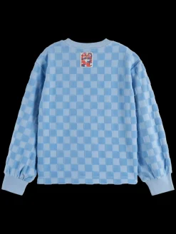 Outlet Scotch & Soda RELAXED-FIT VELOUR CHECKERBOARD CREWNECK PacificBlue