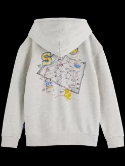 Outlet Scotch & Soda RELAXED-FIT ZIP-THROUGH ARTWORK HOODIE EcruMelange