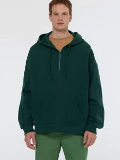 Clearance Scotch & Soda Rib insert zipped loose fit hoodie AmsterdamGreen