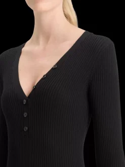 Outlet Scotch & Soda RIBBED KNITTED MIDI DRESS EveningBlack
