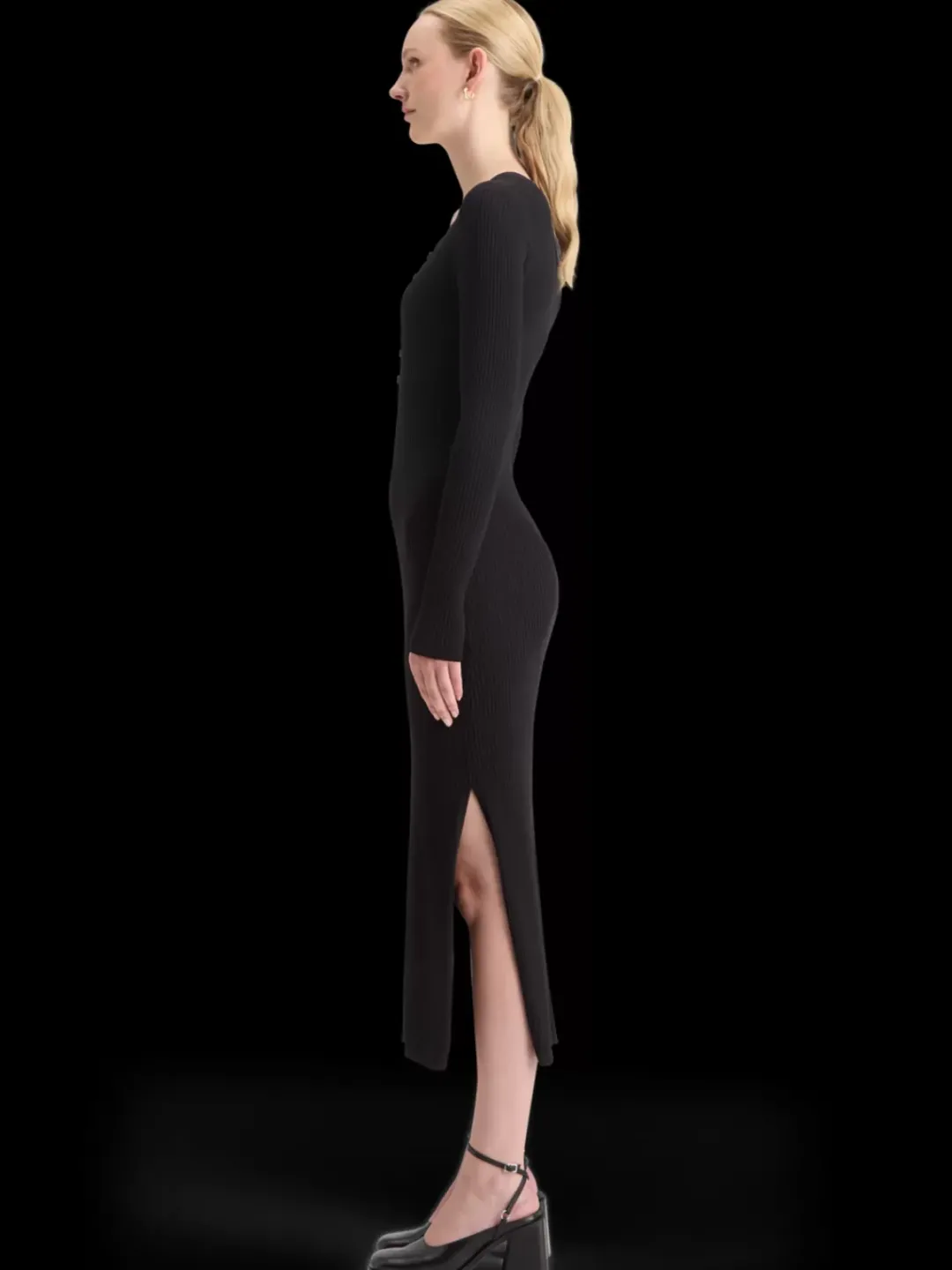 Outlet Scotch & Soda RIBBED KNITTED MIDI DRESS EveningBlack