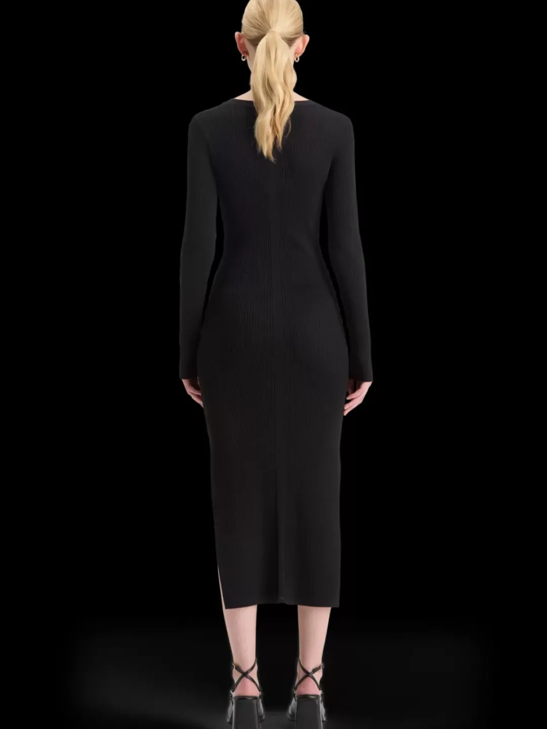 Outlet Scotch & Soda RIBBED KNITTED MIDI DRESS EveningBlack