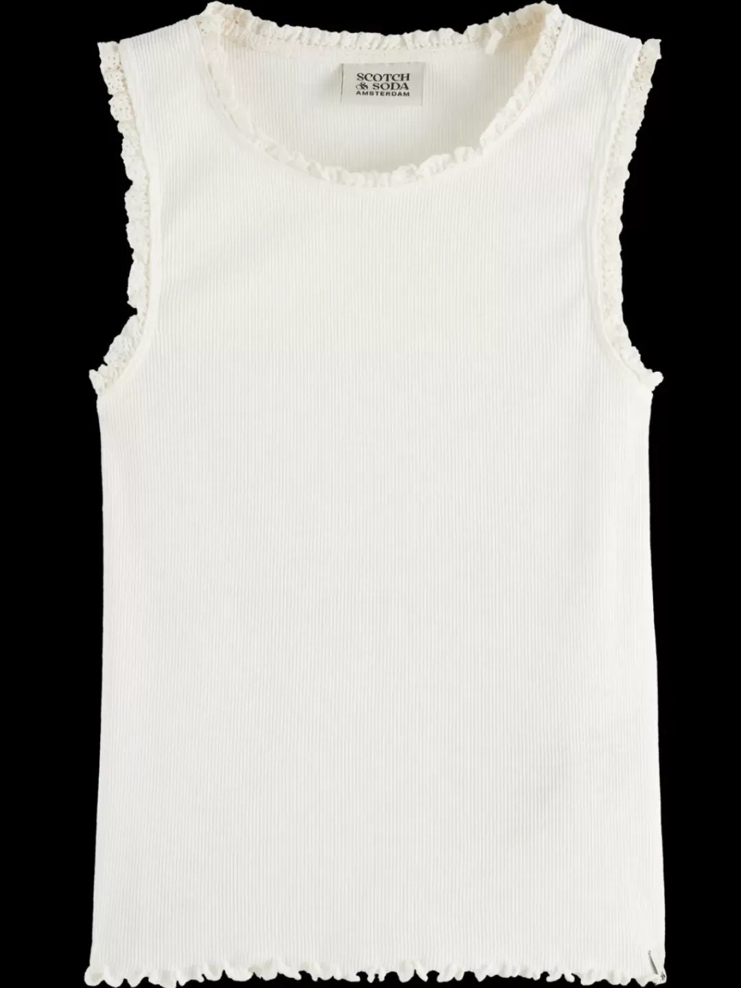 New Scotch & Soda RIBBED TANK WITH LITTLE RUFFLE OffWhite