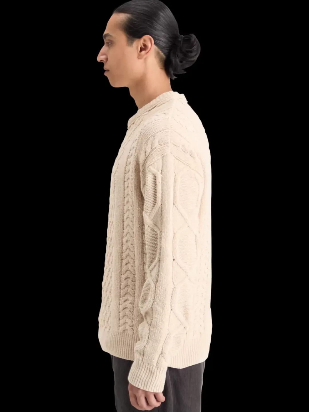 New Scotch & Soda ROUND NECK EXTRA DROPPED SHOULDER CHENILLE CABLE SWEATER Parchment