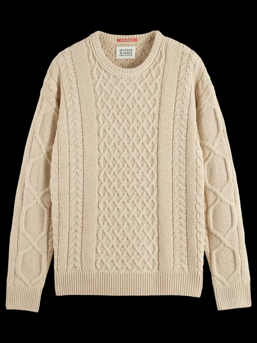 New Scotch & Soda ROUND NECK EXTRA DROPPED SHOULDER CHENILLE CABLE SWEATER Parchment