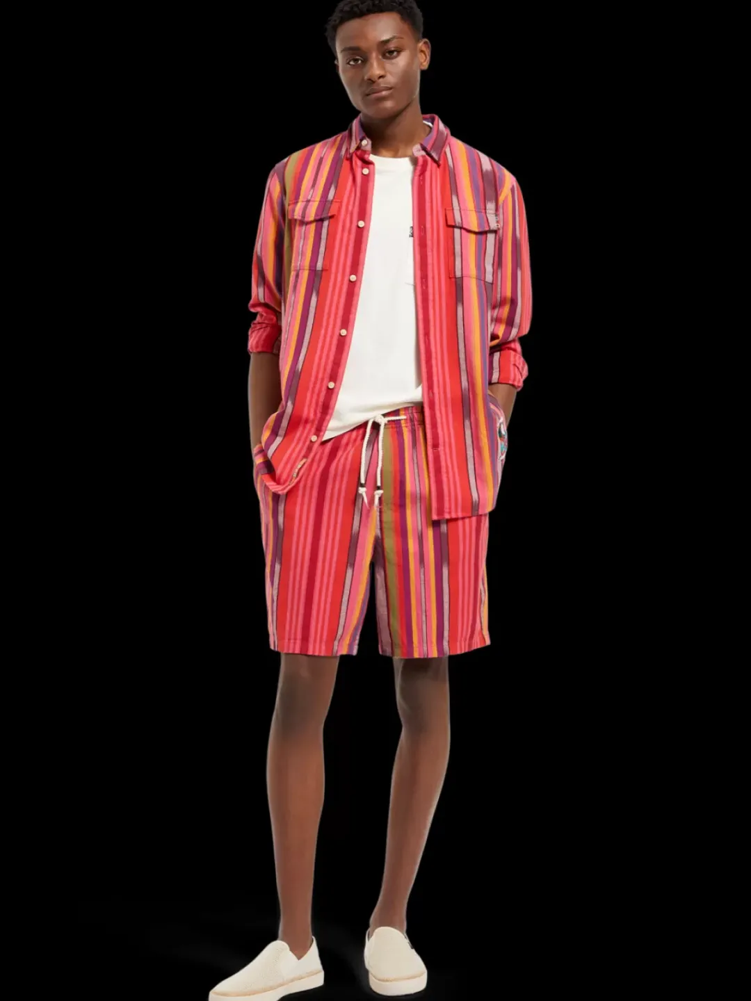 Outlet Scotch & Soda Seasonal- striped cotton-oxford bermuda short PinkIkat
