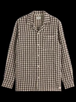 New Scotch & Soda SEERSUCKER WOOL BLEND CHECK SHIRT BrownCheck
