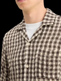 New Scotch & Soda SEERSUCKER WOOL BLEND CHECK SHIRT BrownCheck