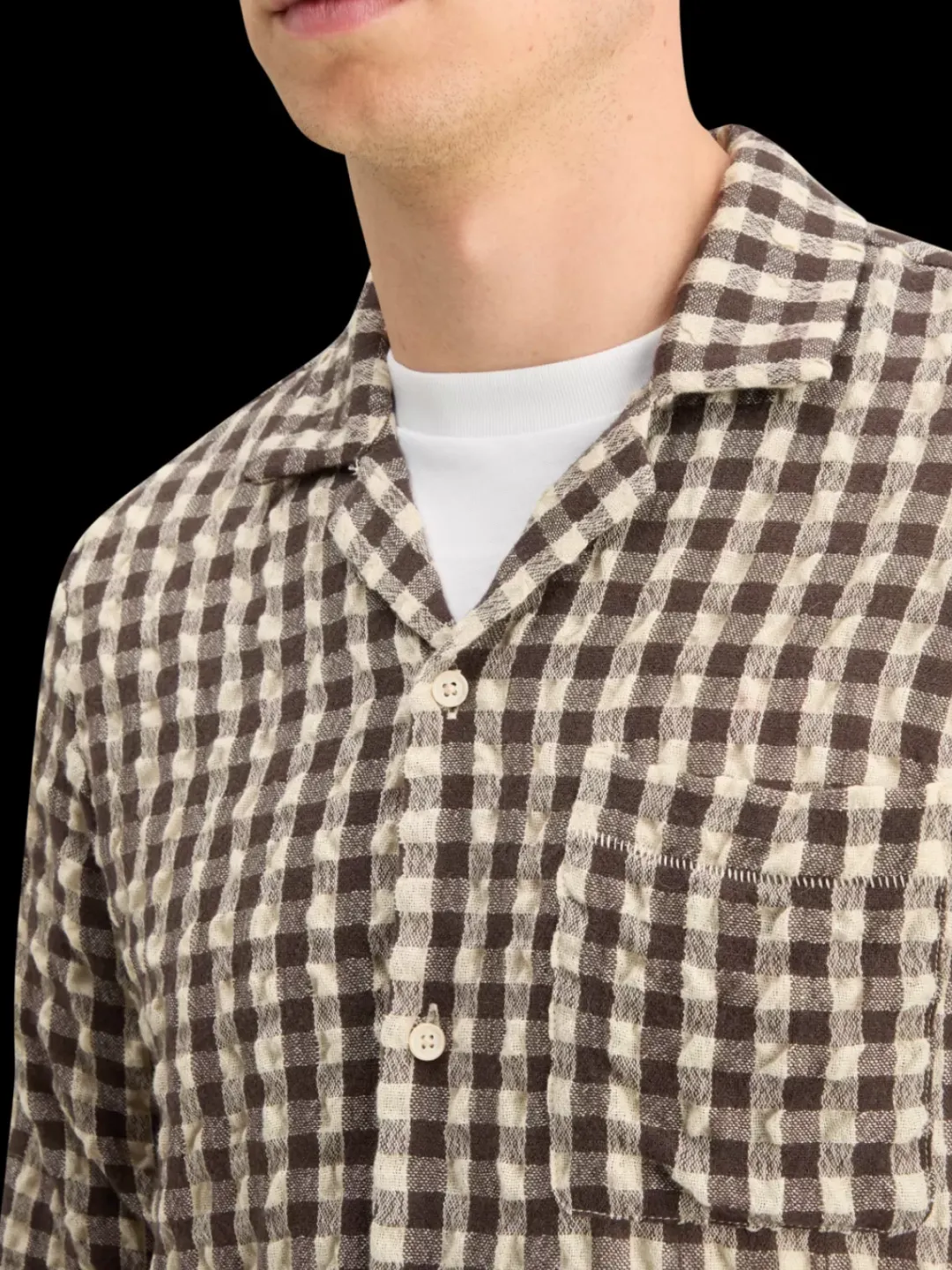 New Scotch & Soda SEERSUCKER WOOL BLEND CHECK SHIRT BrownCheck