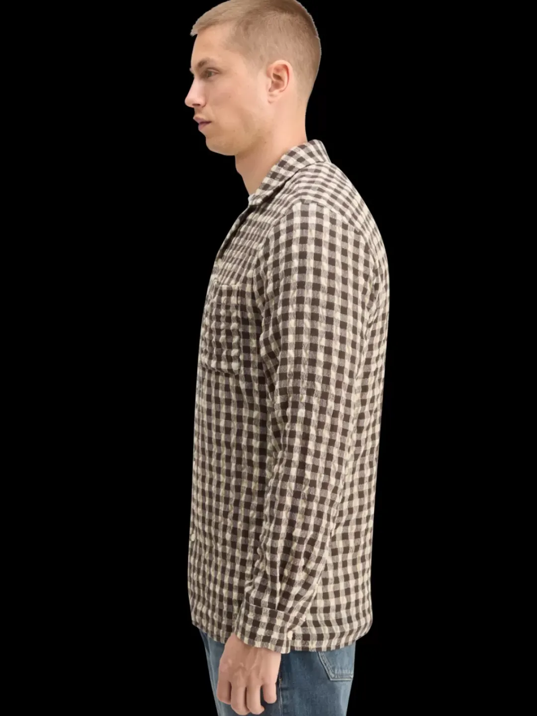 New Scotch & Soda SEERSUCKER WOOL BLEND CHECK SHIRT BrownCheck