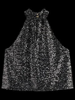 Fashion Scotch & Soda SEQUIN TANK TOP SilverBlackSequins