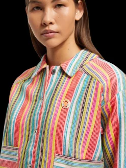 Best Scotch & Soda SHORT TRUCKER JACKET IN MULTI COLOUR STRIPE VibrantStripe