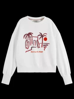 Clearance Scotch & Soda SLOUCHY PUFFED SLEEVED GRAPHIC SWEATSHIRT White