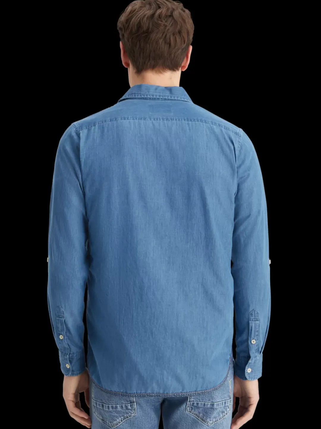 Online Scotch & Soda Smart indigo lightweight denim shirt with sleeve adjusters WashedIndigo