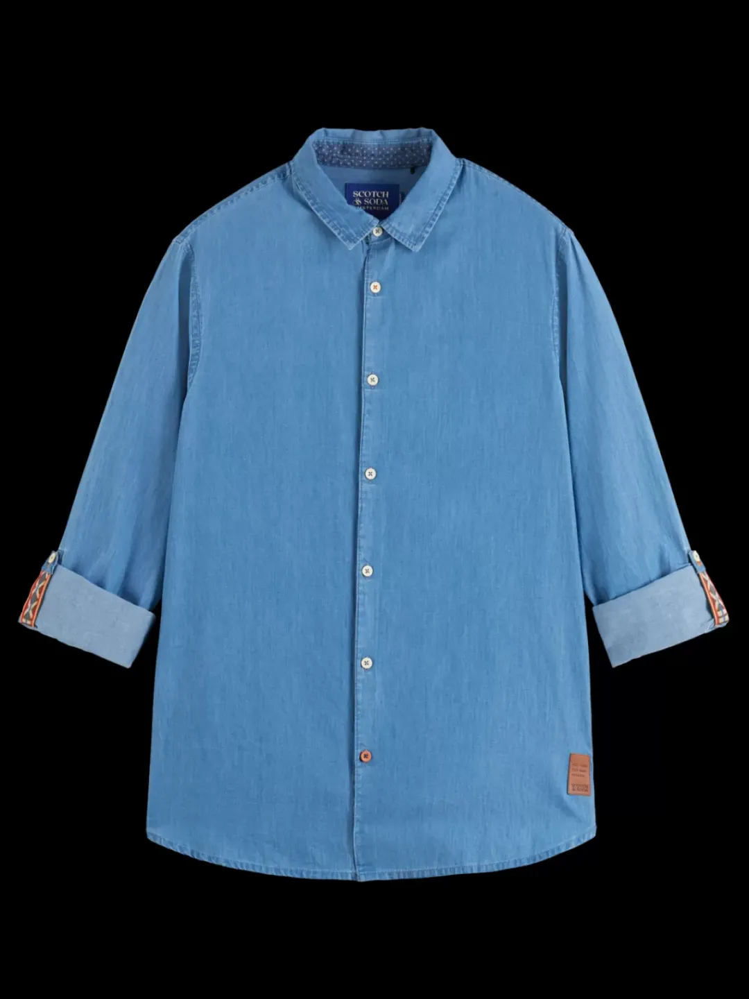 Online Scotch & Soda Smart indigo lightweight denim shirt with sleeve adjusters WashedIndigo