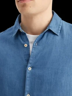 Online Scotch & Soda Smart indigo lightweight denim shirt with sleeve adjusters WashedIndigo