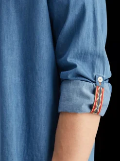 Online Scotch & Soda Smart indigo lightweight denim shirt with sleeve adjusters WashedIndigo