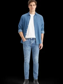 Online Scotch & Soda Smart indigo lightweight denim shirt with sleeve adjusters WashedIndigo