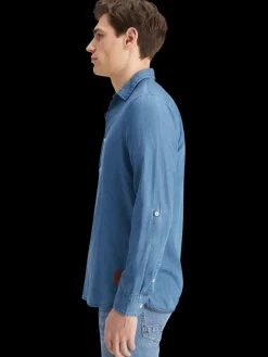 Online Scotch & Soda Smart indigo lightweight denim shirt with sleeve adjusters WashedIndigo
