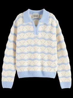 Online Scotch & Soda STRIPE BOXY PULLOVER WITH COLLAR PacificBlue
