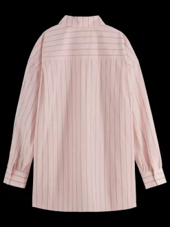 Outlet Scotch & Soda Striped Girlfriend Poplin Shirt ShirtingPink/CharcoalStripe