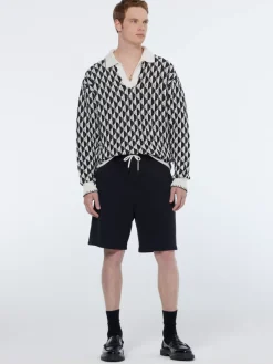 Sale Scotch & Soda Textured jacquard dropped shoulder long sleeve polo ImagineStripeWhite