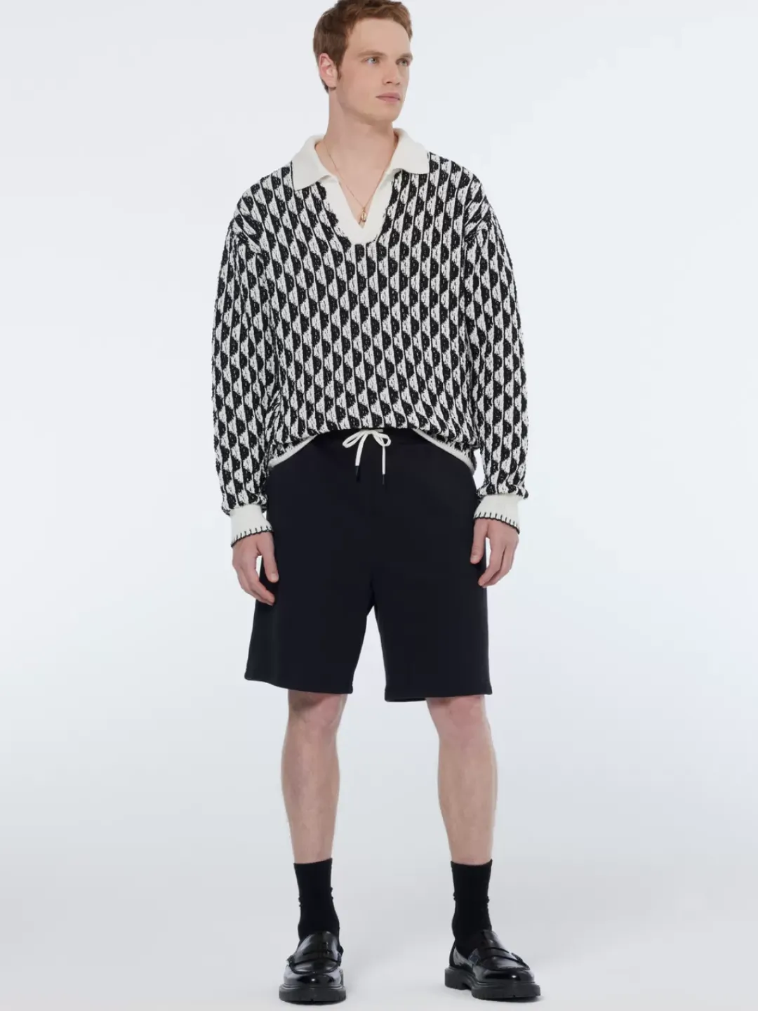 Sale Scotch & Soda Textured jacquard dropped shoulder long sleeve polo ImagineStripeWhite