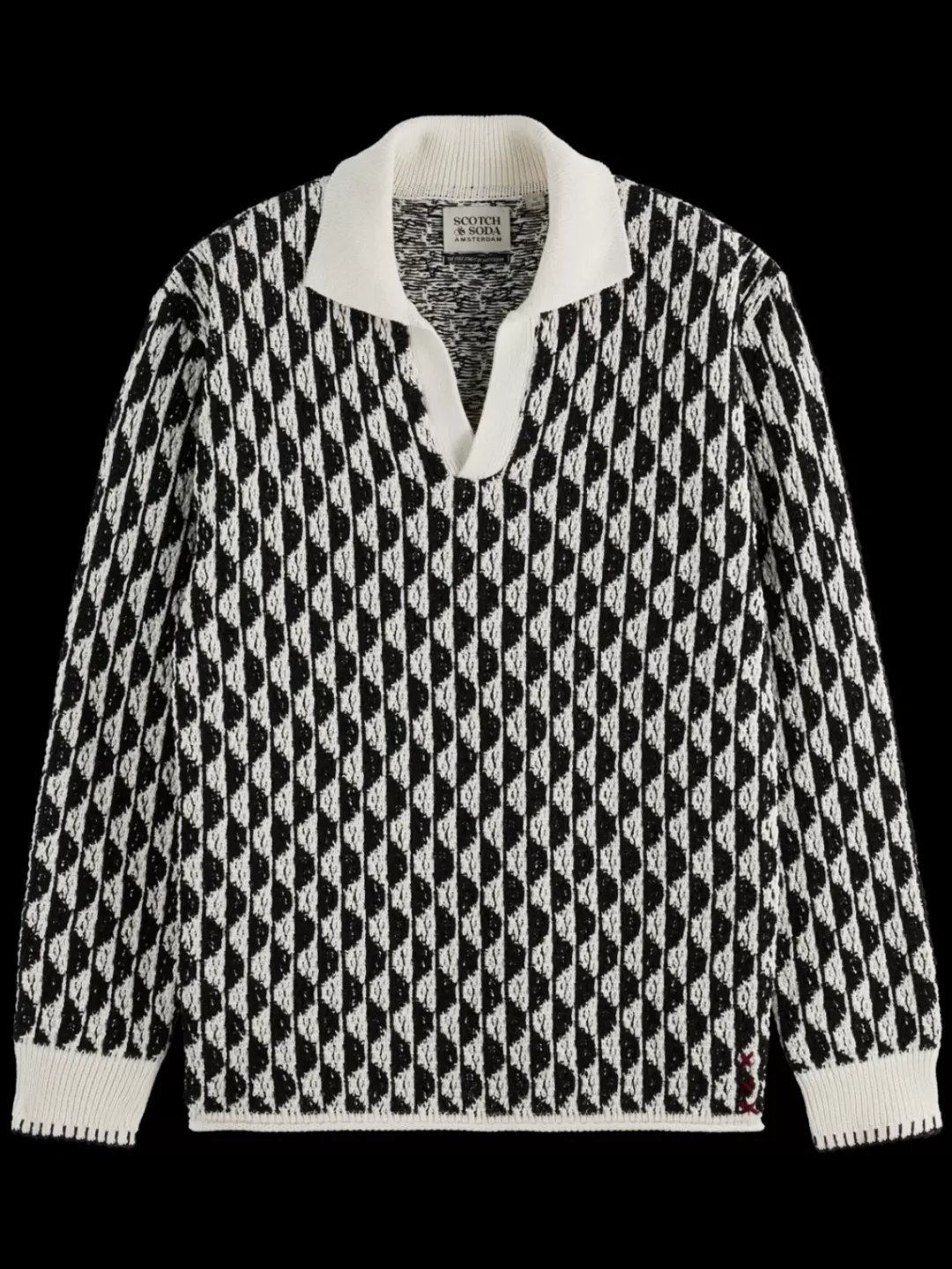 Sale Scotch & Soda Textured jacquard dropped shoulder long sleeve polo ImagineStripeWhite