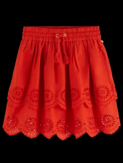 Clearance Scotch & Soda Tiered broderie anglaise skirt LobsterRed