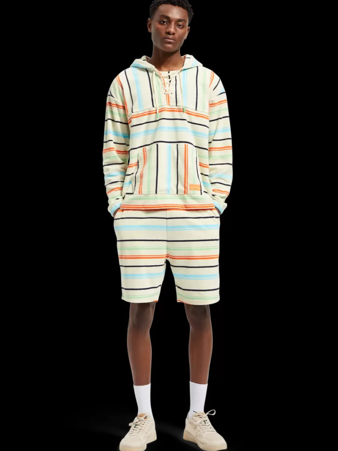 Online Scotch & Soda Towelling striped hoodie MulticolourStripe