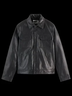 New Scotch & Soda TRUCKER LEATHER JACKET Black