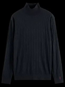 Sale Scotch & Soda TURTLE NECK REGULAR FIT RELIEF STITCH SWEATER Black