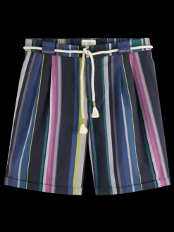 Discount Scotch & Soda Twilt - blanket-striped cotton-twill short BlackMultiStripe