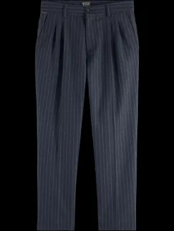 Best Scotch & Soda TWILT - BRUSHED WOOL-BLEND PLEATED CHINO CharcoalStripe
