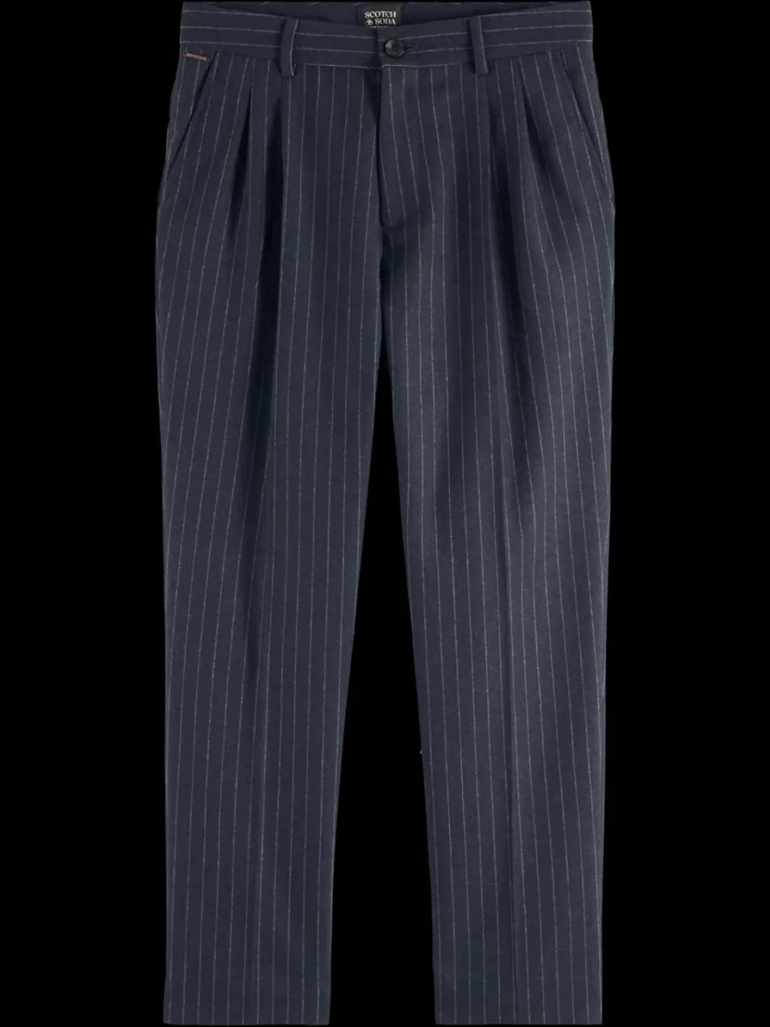 Best Scotch & Soda TWILT - BRUSHED WOOL-BLEND PLEATED CHINO CharcoalStripe