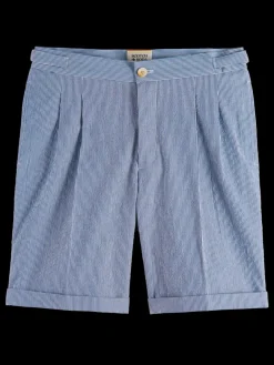 Sale Scotch & Soda Twilt- striped cotton-blend pleated seersucker short EcruNavyStripe