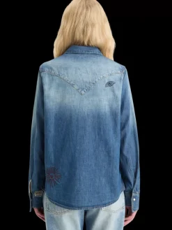 Discount Scotch & Soda WASHED REGULAR FIT DENIM WESTERN SHIRT WITH EMBROIDERIES WashedIndigo