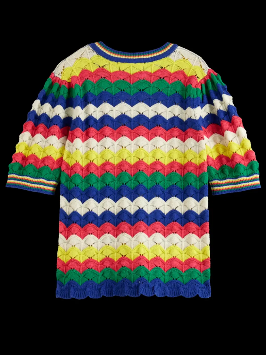 Hot Scotch & Soda WAVE STITCH KNITTED SHORT SLEEVE PULLOVER PinkWaveStripe