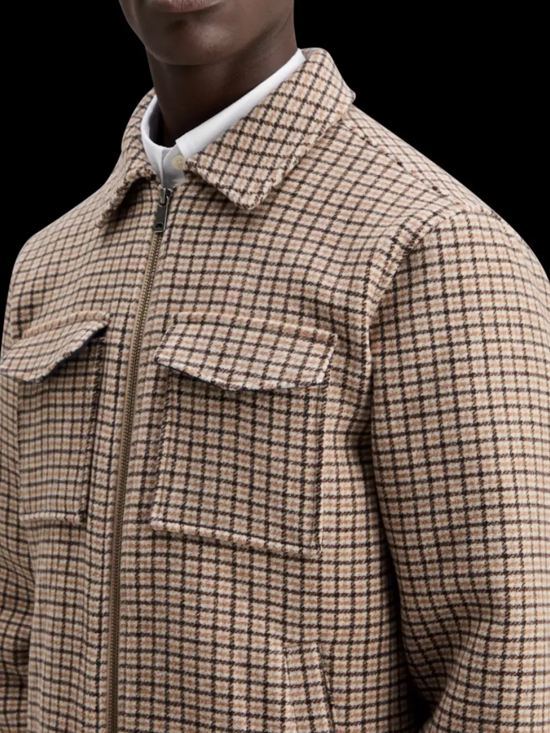 Clearance Scotch & Soda Wool blend zip-thru overshirt BrownCheck