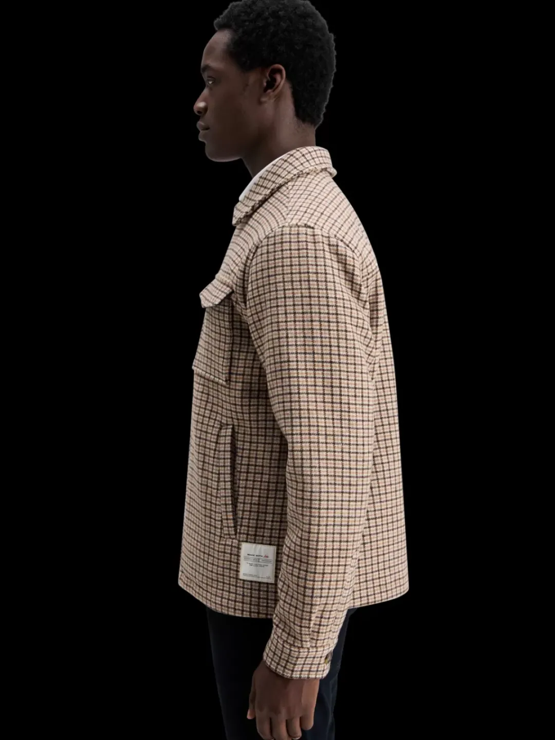 Clearance Scotch & Soda Wool blend zip-thru overshirt BrownCheck