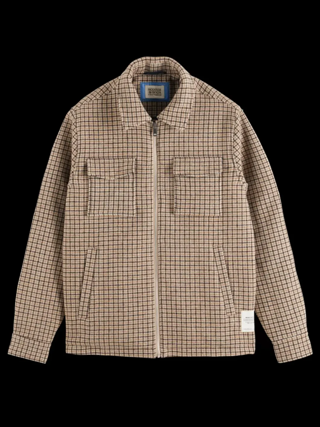 Clearance Scotch & Soda Wool blend zip-thru overshirt BrownCheck