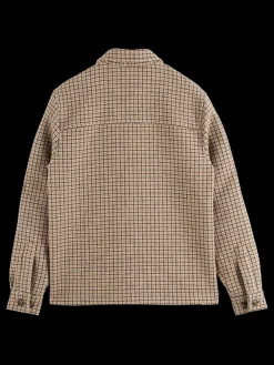 Clearance Scotch & Soda Wool blend zip-thru overshirt BrownCheck