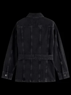 Clearance Scotch & Soda WORKED OUT BLACK CARGO DENIM JACKET  WITH BELT CityBuzz