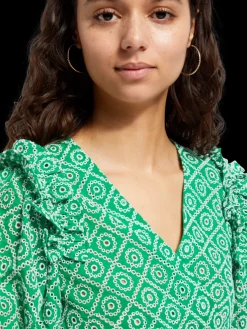 Best Scotch & Soda WRAP TOP WITH BRODERIE ANGLAISE GreenBroderieAnglaise