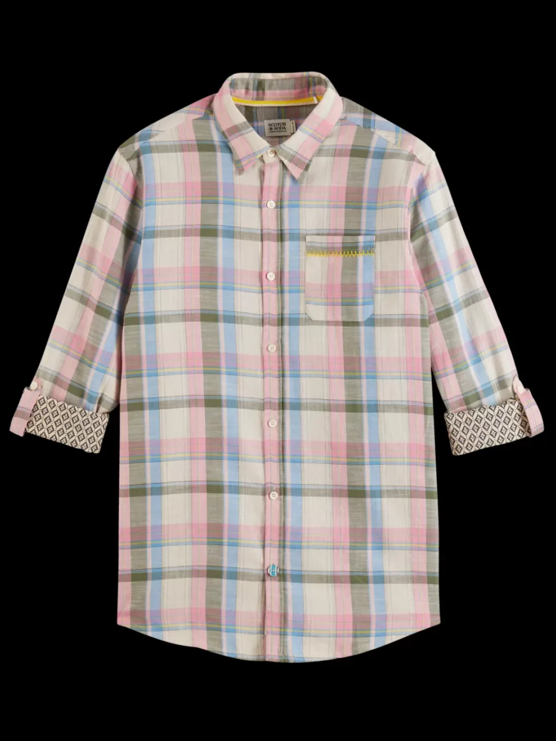 Sale Scotch & Soda Yarn dye check roll up shirt GreenCheck