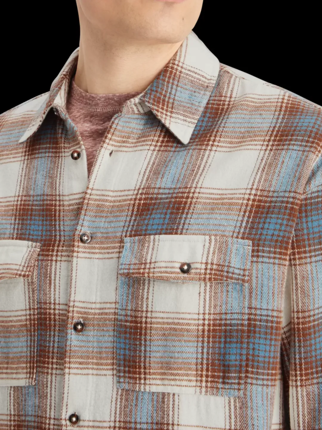 Clearance Scotch & Soda Yarn dye flannel check shirt SandBlueCheck